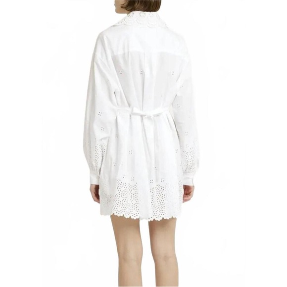 ULLA JOHNSON Gemma Shirt Dress Cowrie White Eyelet Statement Colla Size 6 Medium - Picture 2 of 16